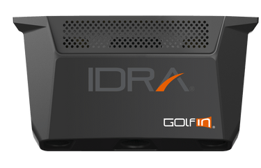 Black electronic device with 'IDRA' and 'Golfin' branding on a white background